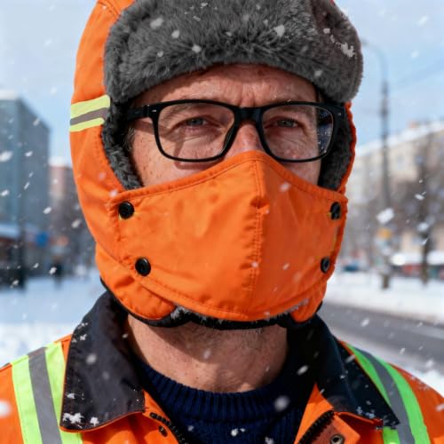 Winter Thermal Plush Trapper Hat with Face Mask Windproof Warm Reflective Russian Ushanka Hat Hunting Ski Cap for Men Women - color: Orange