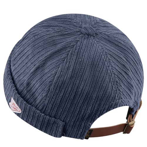 CLAPE Brimless Beanie Hat Corduroy Watch Cap Rolled Cuff Docker Cap Leon Skull Harbour Hat Unisex - color: Gd168-blue