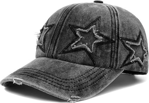 Vintage Washed Distressed Baseball Cap for Women Men Adjustable Sports Hat - color: Black