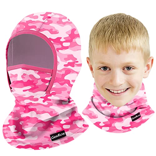 GoxRunx Kids Balaclava Ski Mask,Fleece Face Mask Neck Warmer for Boys Girls,Windproof Face Cover for Cold Weather - color: Pink Camouflage