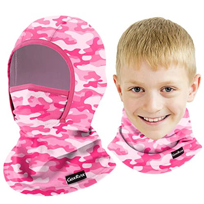 GoxRunx Kids Balaclava Ski Mask,Fleece Face Mask Neck Warmer for Boys Girls,Windproof Face Cover for Cold Weather - color: Pink Camouflage