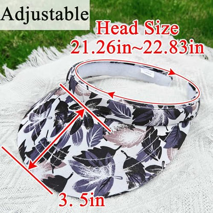 2 Pack Visor Women Men Sun Hat Clip On Visors Adjustable Sport Wide Brim Cap - color: Black, Leaves