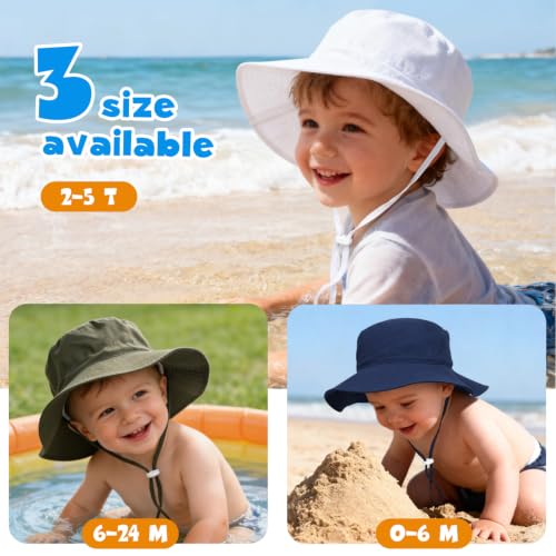 Baby Toddler Sun Hat,Boys Girls Adjustable Bucket Hat for Kids UPF 50+ Sun Protective Child Summer Beach Hats 0-5 Years - color: Gray & Army Green & Navy -3pcs, size: 2-5T