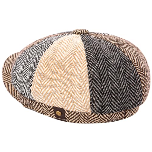 Men's Wool Newsboy Cap 8-Panel Tweed Taxi Hat Herringbone Gatsby Flat Hats - color: Multi-color