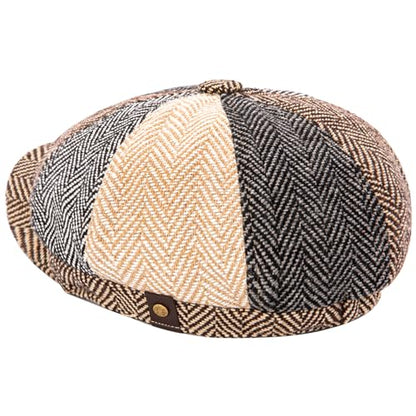 Men's Wool Newsboy Cap 8-Panel Tweed Taxi Hat Herringbone Gatsby Flat Hats - color: Multi-color