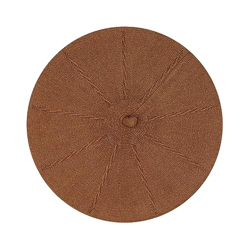 Gllutt Beret Hat French Style Stretchy Knitting Solid Color Both Side Usable - color: Terracotta