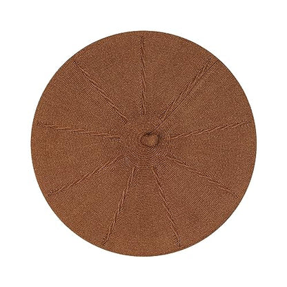 Gllutt Beret Hat French Style Stretchy Knitting Solid Color Both Side Usable - color: Terracotta