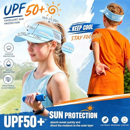 Sukeen Kids Sun Visor Hat for Girls Boys UPF50+ Lightweight Cooling Stretchable Packable Sun Hat - color: Sky Blue
