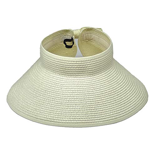 Women Sun Visors Foldable Straw Hats Summer Beach Packable Hat Floppy Wide Brim Cap Deep Style, Adjustable Size - color: White 3