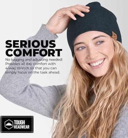 Tough Headwear Knit Beanie Hat - Stretch Fit Winter Hats for Men - Breathable Beanie for Women - Durable Acrylic Winter Cap - color: Dark Gray