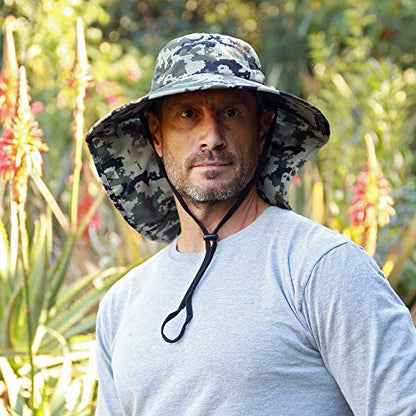 Tirrinia Wide Brim Sun Hat with Neck Flap for Men & Women - color: Digital Camo Green