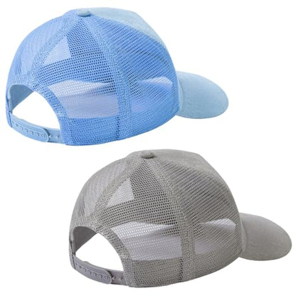 Suede Curved Brim Trucker Cap Adjustable Snapback Hat Mesh Back Breathable for Men Women 2 Pack SH03 - color: Pack of 2, Light Grey & Light Blue