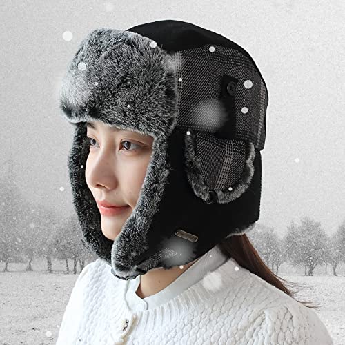 Unisex Winter Trapper Hat Cold Proof Keep Warm Hat with Ear Flaps for Hunting Skiing Trooper Winter Outdoor Activities - color: Black, size: Large-X-Large