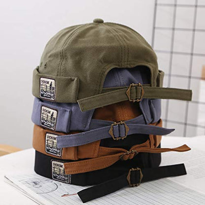 Men Hats Docker Cap Hats Beanie Sailor Cap Worker Hat Rolled Cuff Retro Brimless Hat with Adjustable - color: Dzm34-khaki