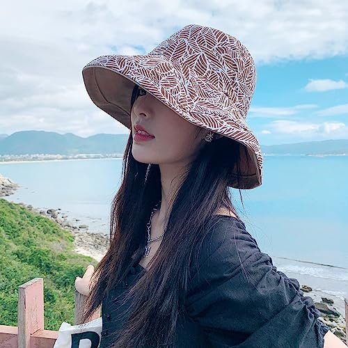HUAMULAN Wide Brim Women Summer Sun Floppy Hat Reversible Beach Bucket Hat - color: M2246-khaki