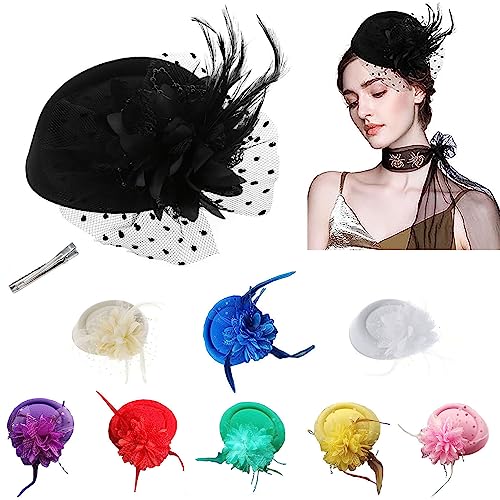 Fascinators Hats Pillbox Hat for Girl and Women - color: Green-fascinator With Flower Feather