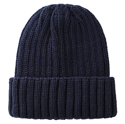 Connectyle Women's Rib Knit Cuffed Beanie Hat Stretch Acrylic Winter Hat Thick Warm Snow Ski Cap - color: Navy Blue