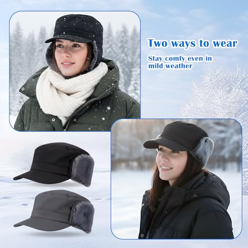 Men's Waterproof Winter Hat with Visor - color: Black Grey