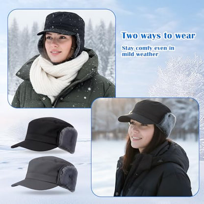 Men's Waterproof Winter Hat with Visor - color: Black Grey