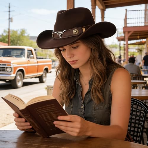 IZUS Women Sparkly-Rhinestone Western-Cowgirl-Hat Glitter-Bling Cowboy-Hat Felt-Rodeo-Hat for Disco-Party Medium/Large - color: Brown-s2 Brown Bull Strap