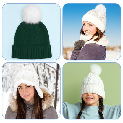 6 Pack Detachable Faux Fur Pom Poms with Snap Buttons, 3.9 Inch White Pompoms for Hats Beanies Scarves Gloves Bags, DIY Knitting Accessories (White)