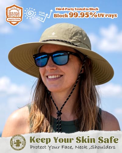 Camptrace Sun Hats for Women Men UV Protection Hiking Fishing Cap - color: Khaki