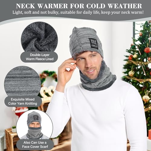 FZ FANTASTIC ZONE Mens Womens Winter Beanie Hats Warm Neck Warmer Scarf Set - color: Nc Grey