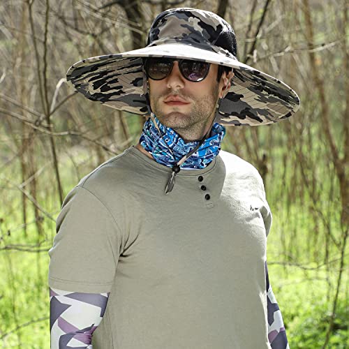 HUAMULAN Men Women 6" Wide Brim Sun Protection Hat Summer Fishing Hats - color: Hn002-micai5