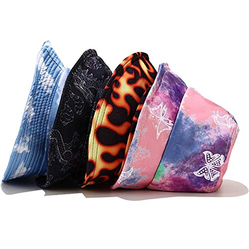 Tie Dye Bucket Hat Reversible Cotton Multicolored Fisherman Cap Packable Sun Hat - color: Cloud