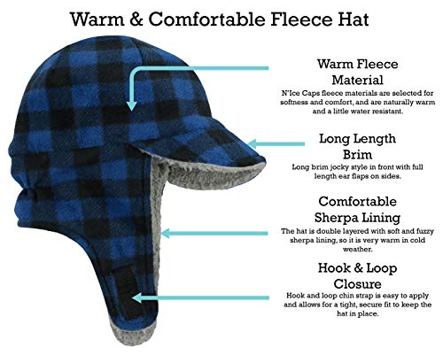 N'Ice Caps Toddler Baby Boys Flap Hat Mitten Set Fleece Sherpa Lined - color: Royal Buffalo Plaid Gray, size: 6-18 Months