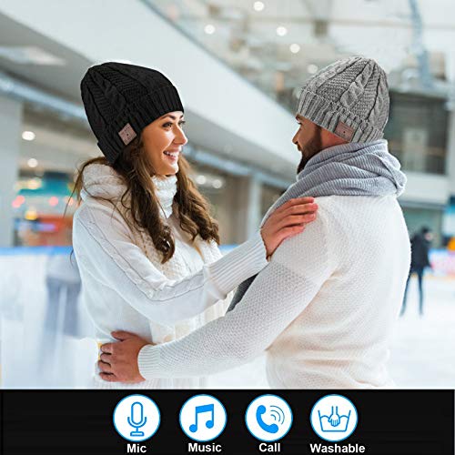 Wireless Hat Music Beanie Women Men Unisex Musical Beanie Hat Winter Warm Cap with Over Ear Headset Headphones Earphone Speaker Beanie Hat - color: Knit Light Grey