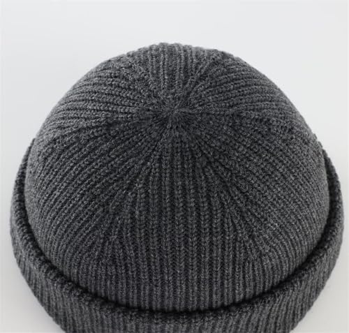 Connectyle Short Fisherman Beanie for Men Women Warm Winter Hats Knit Cuffed Beanies Skull Cap Acrylic Watch Hat - color: Dark Grey