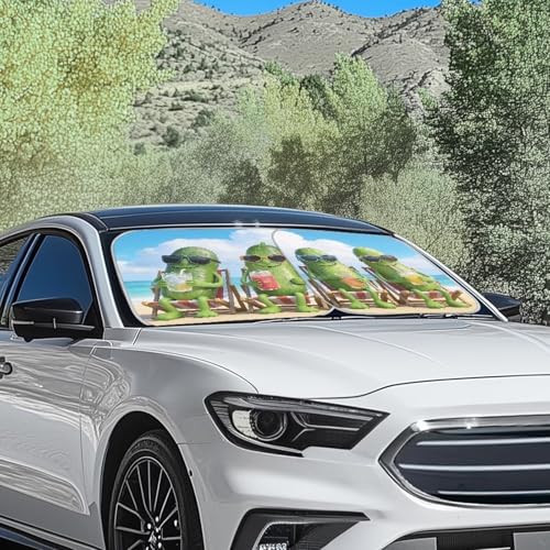Renewold Car Windshield Sunshade Summer Blocks Sun Heat Sun Visor Shield Outdoor Window Shade Cover Automotive Accessories Interior Universal Foldable Pack of 2 Pcs Funny Cucumber Tropical Hawaii - color: Funny Cucumber Tropical Hawaii