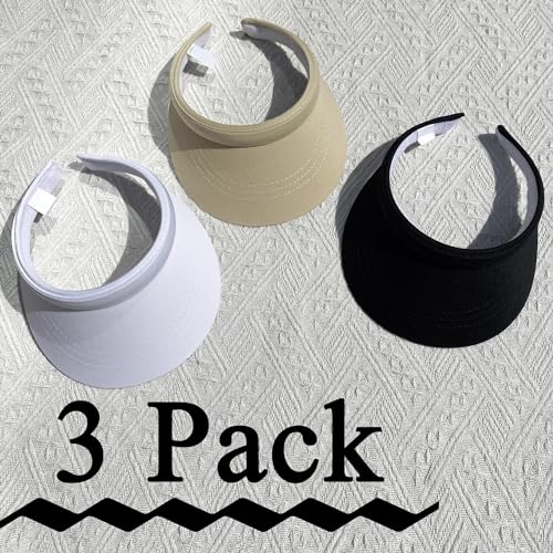 3 Pack Sports Sun Visor Hat Women Men Adjustable Clip On Visors Outdoor Golf Beach Cap - color: Black, Khaki, White