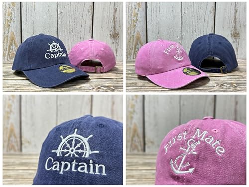 Embroidered Captain & First Mate Baseball Caps Set for Men Women - color: Captain (Navy) - Toddler First Mate (Pink)
