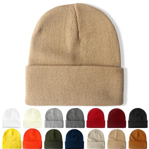 NPQQUAN Beanie for Women Winter Hats for Mens Beanie Cuffed Knit Beanies - color: Khaki