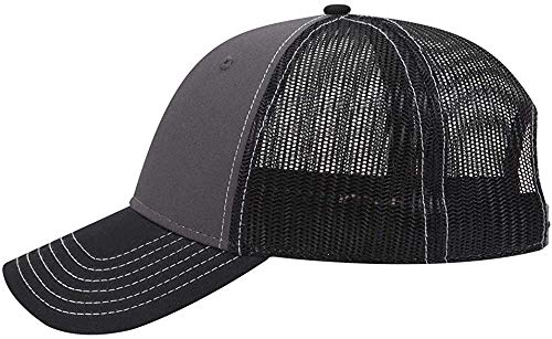 Ashen Fane 6 Panel Low Profile Contrast Vertical Mesh Back Snapback Hat - color: Blk/Ch.gry/Blk