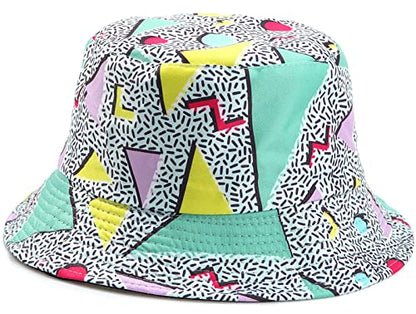 Unisex Bucket Hat Summer UPF 50+ Sun Protection Outdoor Beach Fishing Travel Hiking Hat - color: Retro 80s 90s Geometric