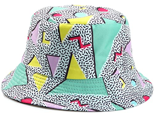 Unisex Bucket Hat Summer UPF 50+ Sun Protection Outdoor Beach Fishing Travel Hiking Hat - color: Retro 80s 90s Geometric
