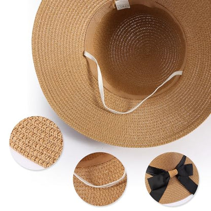 MILAKOO Straw Mesh Buckle Hat Ribbon Bow Cap Strap Foldable Roll Up Cap Sun Protection Hat for Travel - color: 01 Khaki
