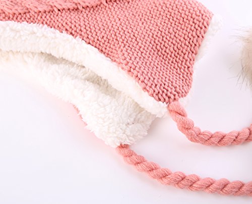Home Prefer Girls Sherpa Earflaps Hat Toddler Baby Knit Beanie Fuzzy Peruvian Cold Weather Warm Winter Hat - color: Pink, size: Medium