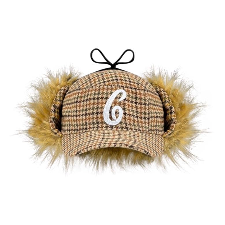 URAWOW Faux Fur Baseball Cap Women Winter Fall Grunge Aespa NINGNING Same Style Trapper Hat Plush Retro Fashion Ear Warmer - color: Houndstooth