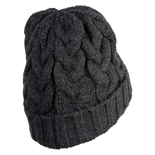e4Hats.com Chunky Cable Knit Cuff Long Beanie - color: Charcoal