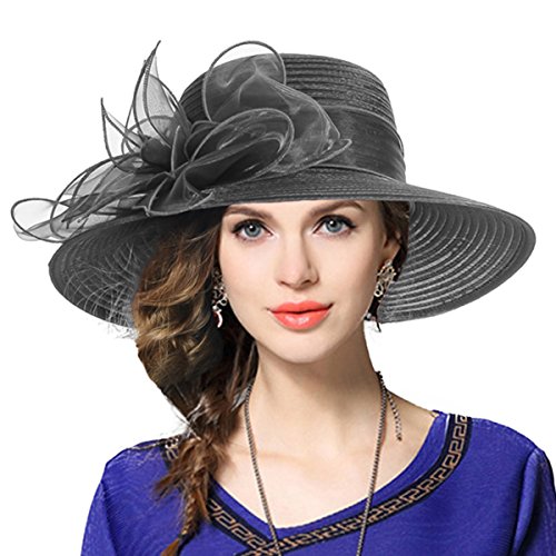 Kentucky Church Derby Dress Cloche Hat Sweet Cute Floral Bucket Hats - color: Leaf-grey