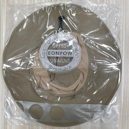 EONPOW Fishing Hats Windproof UPF50+ UV Protection Bucket Beach Mesh Sun Hat 56-61cm - color: Khaki