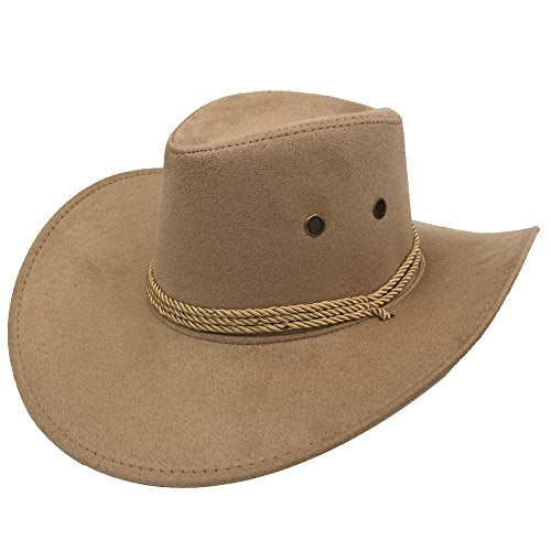 Men's Outback Faux Felt Wide Brim Western Cowboy Hat - color: Beige1