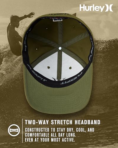 Hurley Mens Textured Fitted Baseball Cap, Moisture Wicking, Curved Brim - color: Olive Canvas, size: Small-Medium