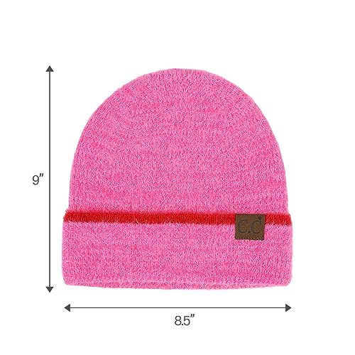 C.C Fuzzy Beanie for Women Unisex - Acrylic Stretchable Soft Warm Knit Winter Skully Hat - color: Feather Yarn-hot Pink