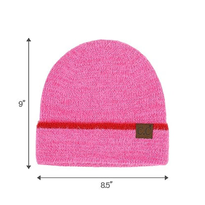 C.C Fuzzy Beanie for Women Unisex - Acrylic Stretchable Soft Warm Knit Winter Skully Hat - color: Feather Yarn-hot Pink