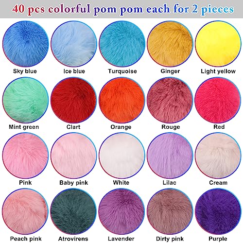 BQTQ 40 Pcs Faux Fur Pom Poms DIY Hat Pompoms with Elastic Loop (Rainbow) - color: Rainbow